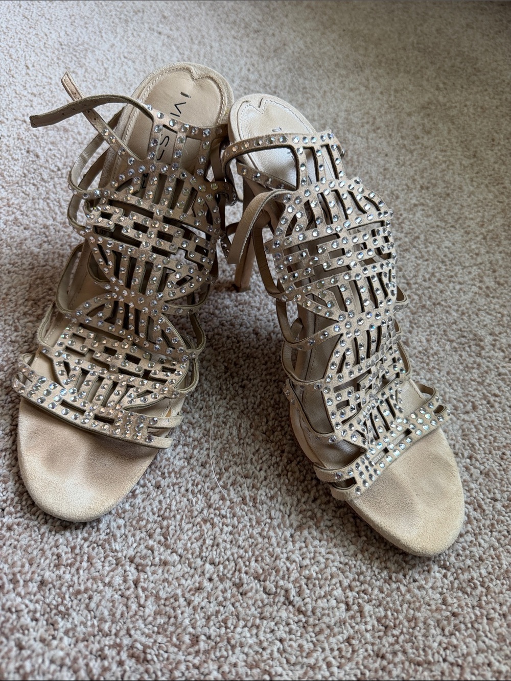 Via Spiga Women’s Beige Rhinestone Strappy Sandals